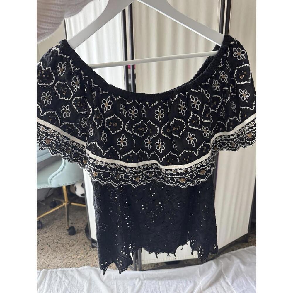 Hemant & Nandita Womens Blouse Black Large Top Cape Off The Shoulders M - Picture 2 of 5